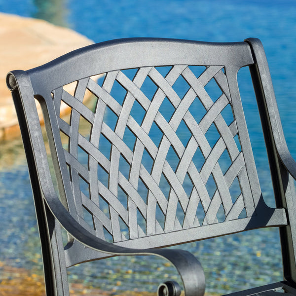 English Elm Cayman Arch Back Cast Aluminum Mesh Outdoor Dining Chairs Weather Resistant Set 54587.00SAD