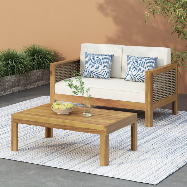 English Elm Outdoor Acacia Teak Patio Loveseat Set with Wicker Detail and Resort Style 70141.00BGE
