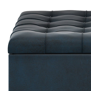 English Elm Harrison - Versatile Storage Ottoman Coffee Table In Distressed Dark Blue Vegan Leather For Modern Homes B136P159144