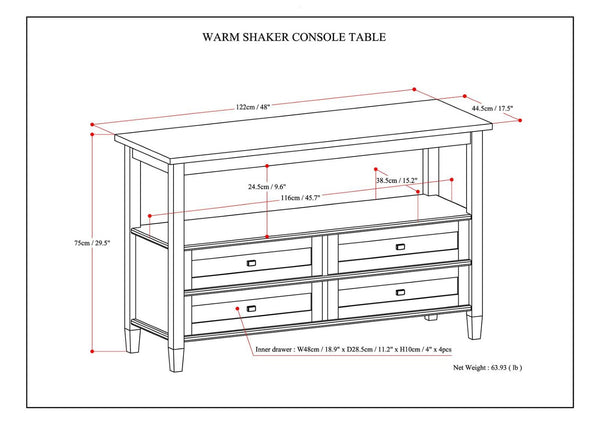 English Elm Warm Shaker Console Sofa Table - Timeless Solid Wood Beauty With Storage & Transitional Design B136P159568-GIGA