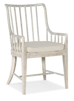 Hooker Furniture Serenity Bimini Spindle-Back Arm Chair With Distressed Surf Finish, Removable Cushion, Performance Fabric, Coastal Cottage Style 6350-75600-80
