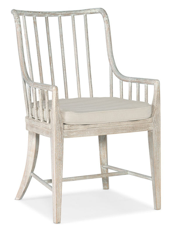 Hooker Furniture Serenity Bimini Spindle-Back Arm Chair With Distressed Surf Finish, Removable Cushion, Performance Fabric, Coastal Cottage Style 6350-75600-80