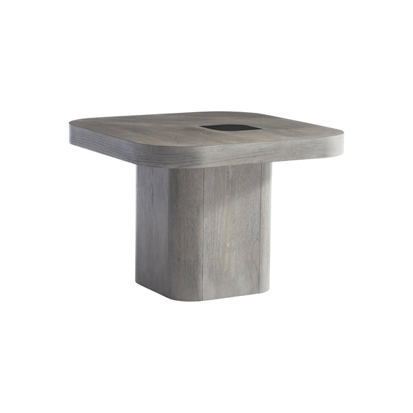 Bernhardt Bernhardt Marcato Side Table With Cerused Greige Top & Dark Graphite Inlay — Sculptural Pedestal Accent 497011
