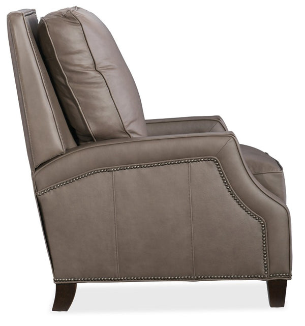 Hooker Furniture Caleigh Taupe Leather Recliner With Nailhead Trim, Modified Wingback, Solid Wood Legs, Manual Recline RC143-094