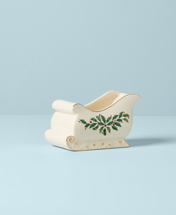 Lenox Holiday Sleigh Candy Dish Red & Green, IVORY PORCELAIN 886160