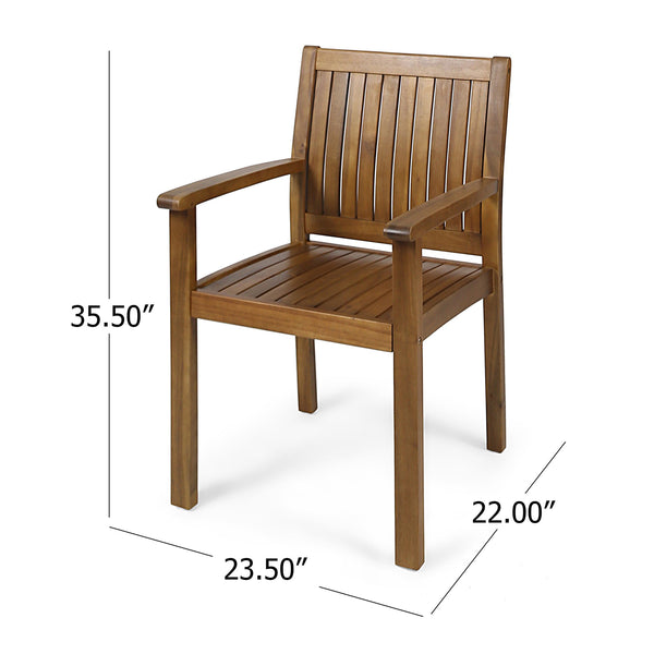 English Elm Christopher Knight Home® - WILSON Acacia Wood Dining Chairs Set of 2 in Teak – Rustic Slat-Back Outdoor/Indoor Seating, Durable Finish 61717.00TEA