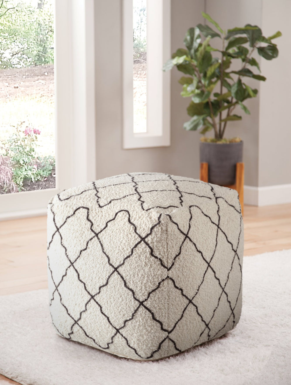 English Elm Steve Silver - Lattice Handwoven Square Pouf Beige - 100% Cotton Cover & Shell, Thermocol Fill, 20.75x20.5x20.25 inches B081P157027