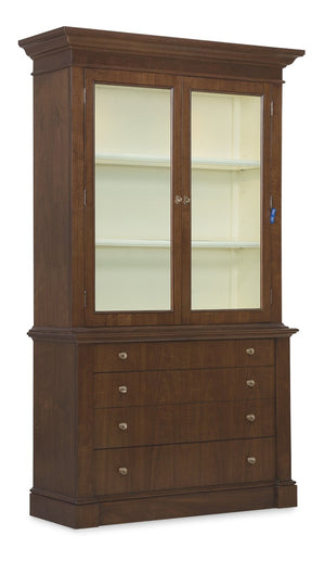 Hooker Furniture Archives Display Cabinet With Cathedral Walnut Veneer, Touch Led, Satin Brass Hardware & Storage 6123-75906-89