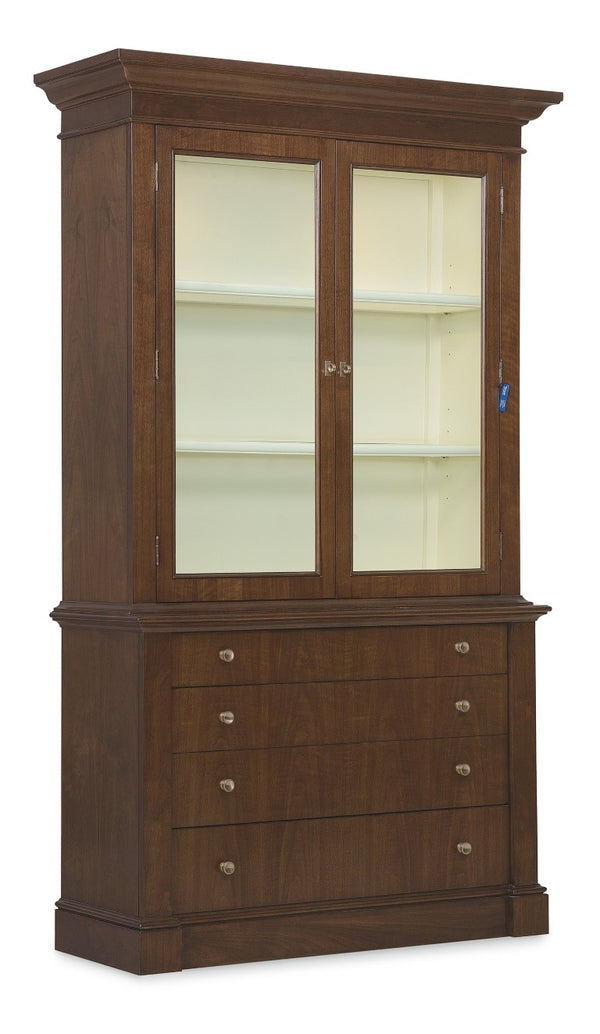 Hooker Furniture Archives Display Cabinet With Cathedral Walnut Veneer, Touch Led, Satin Brass Hardware & Storage 6123-75906-89