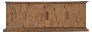 Hooker Furniture Big Sky Media Console Rustic Pecky Hickory 90" Entertainment Credenza W/ Ventilation, Soft-Close Doors, Bronze Accents 6700-55490-80