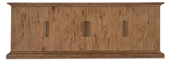 Hooker Furniture Big Sky Media Console Rustic Pecky Hickory 90" Entertainment Credenza W/ Ventilation, Soft-Close Doors, Bronze Accents 6700-55490-80