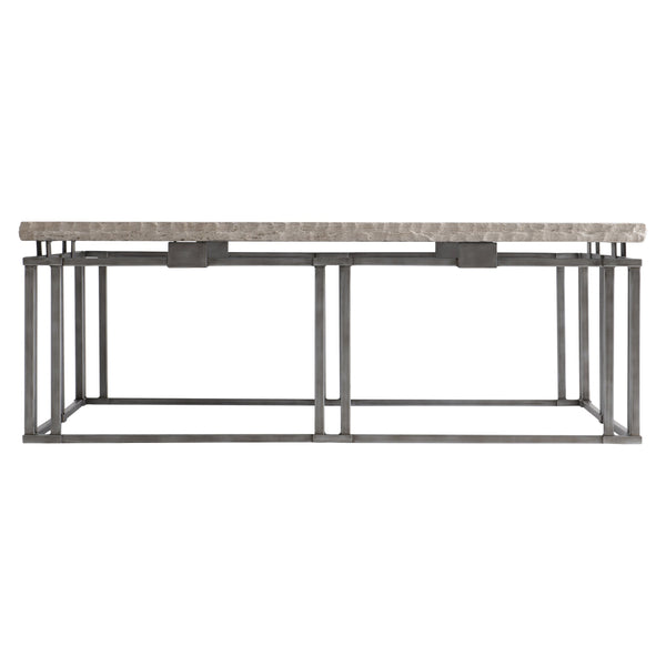 Bernhardt Bernhardt Riverton 48" Square Cocktail Table — Honed Bianco Travertine Top, Silver Interlocking Base 494011