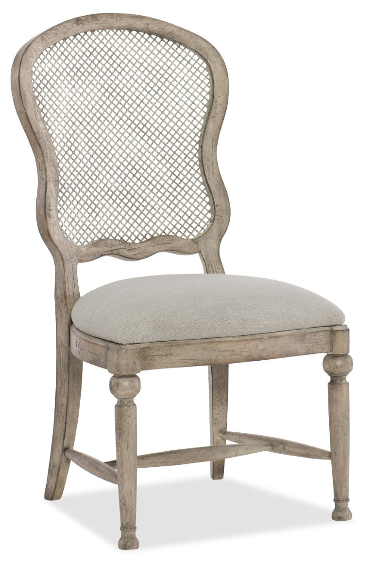 Hooker Furniture Boheme Gaston Side Chair — Mercantile White Distressed Finish, Perforated Metal Grille Back, Linen Seat 5750-75411-LTWD