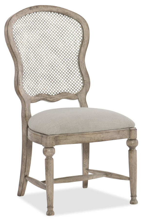Hooker Furniture Boheme Gaston Side Chair — Mercantile White Distressed Finish, Perforated Metal Grille Back, Linen Seat 5750-75411-LTWD