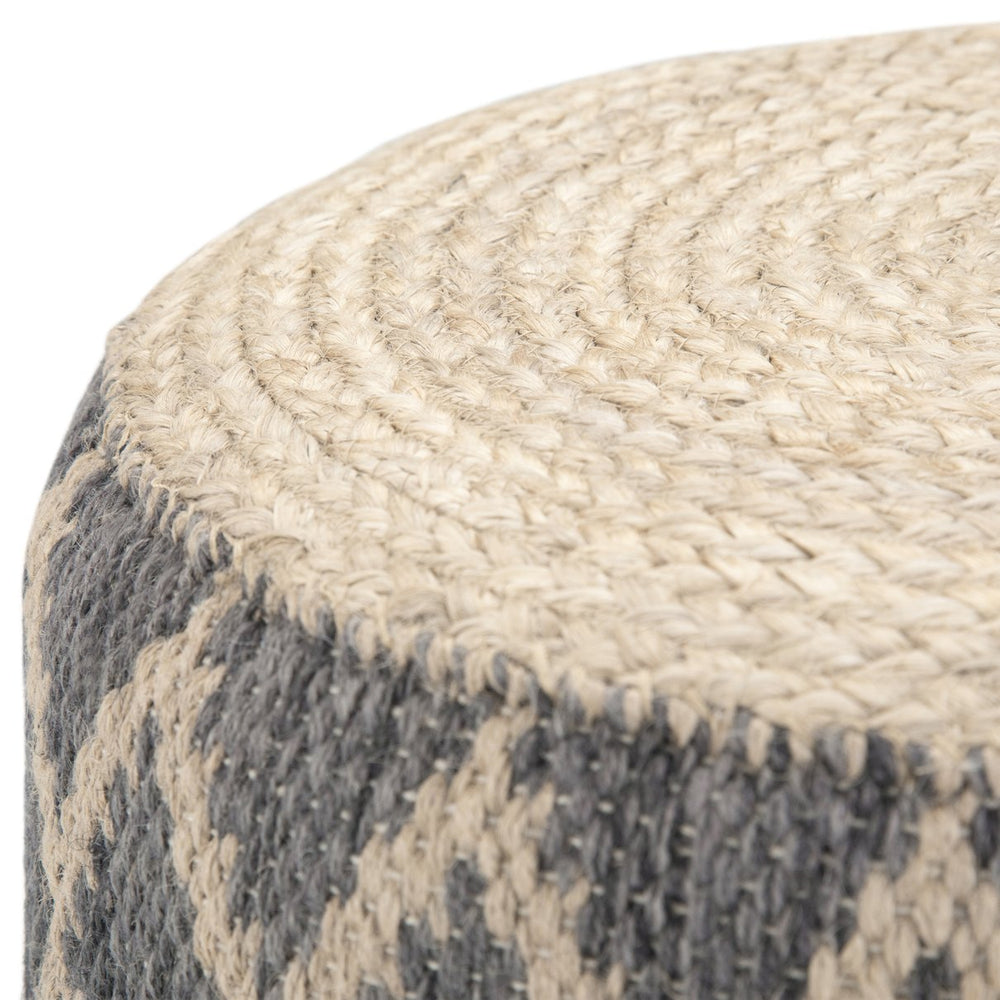 English Elm Edgeley Handwoven Round Pouf Ottoman with Jute & Cotton Diamond Pattern – Supportive Structured Seat Gray B136P159340