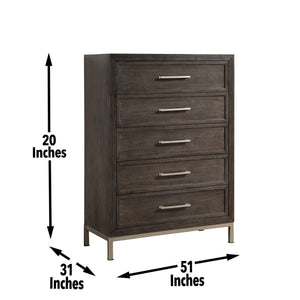 English Elm Steve Silver - Broomfield 5-Drawer Chest in Walnut Brown with Champagne Hardware, Picture Frame Molding, Smooth Glides B081P157612
