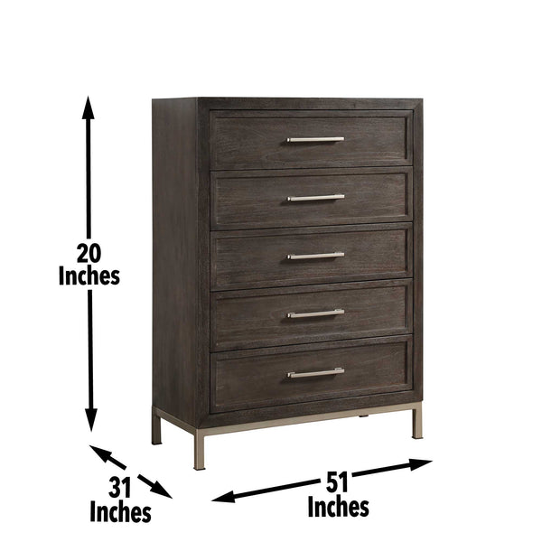English Elm Steve Silver - Broomfield 5-Drawer Chest in Walnut Brown with Champagne Hardware, Picture Frame Molding, Smooth Glides B081P157612