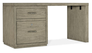 Hooker Furniture Linville Desk 60" With File Cabinet — Smoked Mink Oak Veneer, Clean-Lined Design, Locking Storage, Finished Back Gray 6150-10953-85
