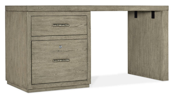 Hooker Furniture Linville Desk 60" With File Cabinet — Smoked Mink Oak Veneer, Clean-Lined Design, Locking Storage, Finished Back Gray 6150-10953-85