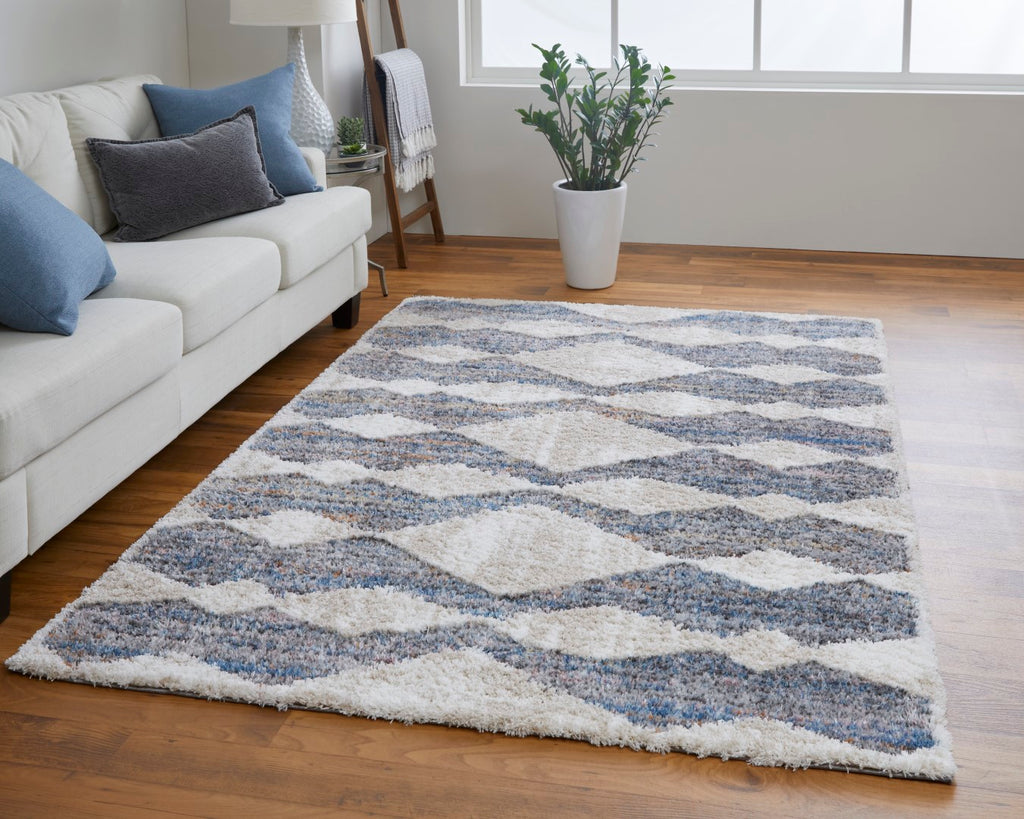 Feizy Rugs Mynka Polyester Machine Made Bohemian & Eclectic Rug Tan/Ivory/Blue 7'-11" x 10'