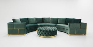 VIG Furniture Ritner Luxe Green Velvet Curved Sectional Sofa With Gold Accents — Modular, Plush Seating For Six, 183" Wide VGYUHD-1840-B-GRN