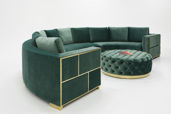 VIG Furniture Ritner Luxe Green Velvet Curved Sectional Sofa With Gold Accents — Modular, Plush Seating For Six, 183" Wide VGYUHD-1840-B-GRN