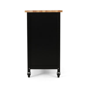 English Elm Christopher Knight Home® - Kitchen Island Cart with Solid Rubberwood Top, 41.75" Mobile Island with Drawer, Cabinet, Shelves & Wheels Black 67756.00NATBLK