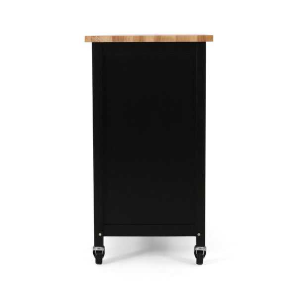 English Elm Christopher Knight Home® - Kitchen Island Cart with Solid Rubberwood Top, 41.75" Mobile Island with Drawer, Cabinet, Shelves & Wheels Black 67756.00NATBLK