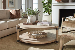 Hooker Furniture Vineyard Round Cocktail Table With Pecky Hickory Veneer, Sonoma Finish & Hammered Metal Accents 6952-80211-80