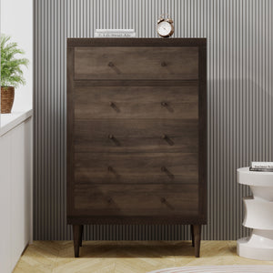 English Elm Christopher Knight Home® - Nordic 5-Drawer Chest – Mid-Century Modern Storage Solution With Warm Walnut Finish & Tapered Legs 71146.00WALN