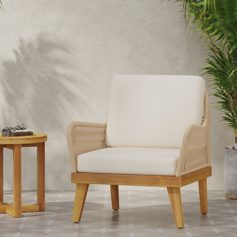 English Elm Christopher Knight Home® - ANNISA Teak Club Chair with Intricate Rope Weave, Weather-Resistant Acacia Wood Accent Seating, 28"W 72374.00LBGE