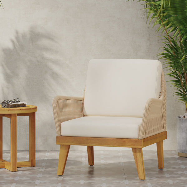 English Elm Christopher Knight Home® - ANNISA Teak Club Chair with Intricate Rope Weave, Weather-Resistant Acacia Wood Accent Seating, 28"W 72374.00LBGE