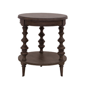 Revival Row Round End Table Brown with Chimney Smoke Finish P348255 Pulaski Furniture