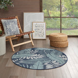 Nourison Garden Oasis GOA02 Machine Made Power-loomed Borderless Design Indoor/Outdoor Outdoor Tropical Rug Navy, Navy 100% Polypropylene 99446996541