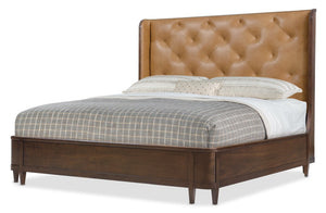 Hooker Furniture Archives Queen Leather Bed With Figured Walnut Veneers, Shelter-Style Design And Tufted Top-Grain Headboard 86.50 L x 80.00W x 64.00H 6123-90866-89