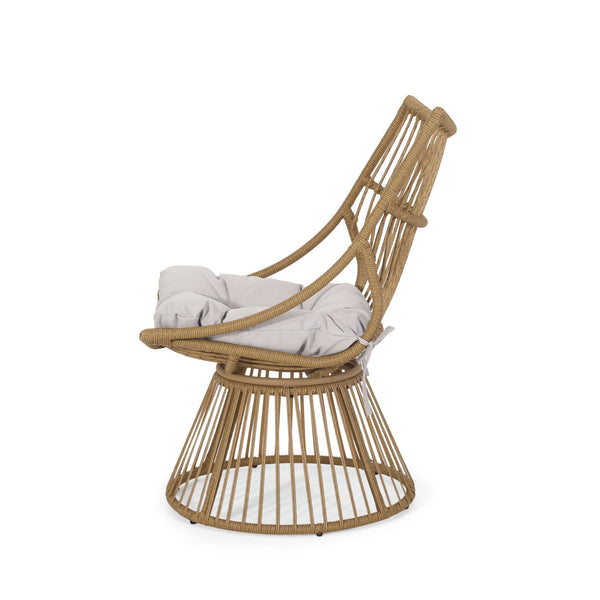 English Elm Christopher Knight Home® - ELAINE Wicker High-Back Chair Light Brown — Boho PE Rattan Papasan with Iron Frame, Weather-Resistant Cushion 71842.00LBGE