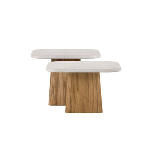 A.R.T. Furniture Portico Bunching Tables - Modern Contemporary Design With Honed Travertine Tops, Versatile Pairing! Brown, White Parawood Solids,Mindi Veneers,Travertine 323316-3335