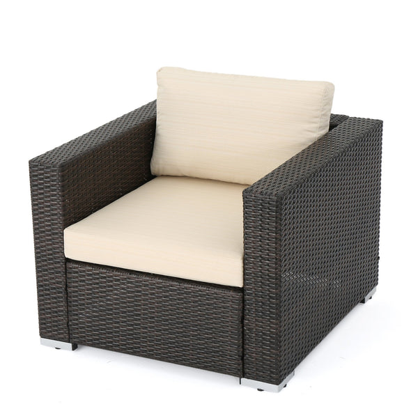 English Elm Christopher Knight Home® - SANTA SANTA ROSA CLUB CHAIR KD — Weatherproof Faux Rattan, Aluminum Frame, Water‑Resistant Cushion Comfort Multi 57470.00ALUMBRN