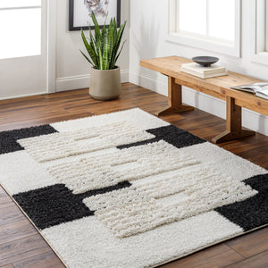 Hudson Shag HDS-2314 9'2" x 12' Machine Woven Rug HDS2314-9212  Cream, Black, Light Gray Surya