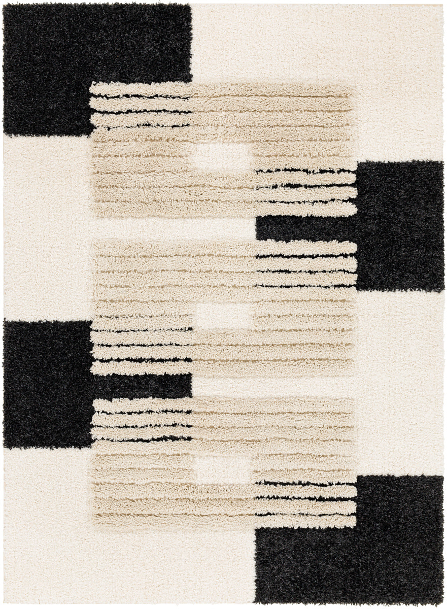 Hudson Shag HDS-2314 9'2" x 12' Machine Woven Rug HDS2314-9212  Cream, Black, Light Gray Surya