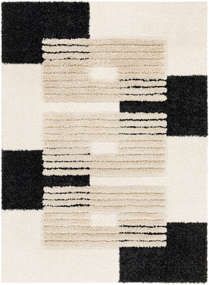 Hudson Shag HDS-2314 9'2" x 12' Machine Woven Rug HDS2314-9212  Cream, Black, Light Gray Surya