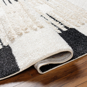 Hudson Shag HDS-2314 9'2" x 12' Machine Woven Rug HDS2314-9212  Cream, Black, Light Gray Surya