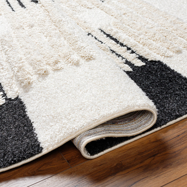 Hudson Shag HDS-2314 9'2" x 12' Machine Woven Rug HDS2314-9212  Cream, Black, Light Gray Surya