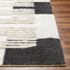 Hudson Shag HDS-2314 9'2" x 12' Machine Woven Rug HDS2314-9212  Cream, Black, Light Gray Surya