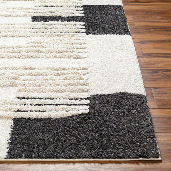 Hudson Shag HDS-2314 9'2" x 12' Machine Woven Rug HDS2314-9212  Cream, Black, Light Gray Surya