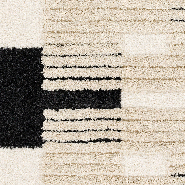 Hudson Shag HDS-2314 9'2" x 12' Machine Woven Rug HDS2314-9212  Cream, Black, Light Gray Surya