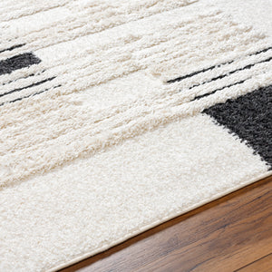 Hudson Shag HDS-2314 9'2" x 12' Machine Woven Rug HDS2314-9212  Cream, Black, Light Gray Surya