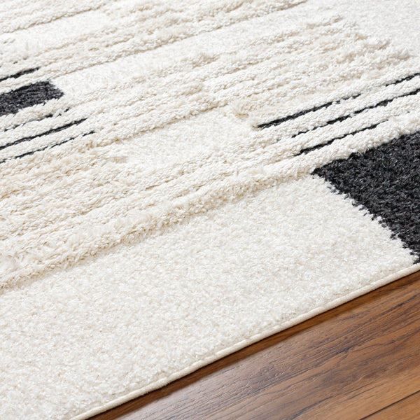 Hudson Shag HDS-2314 9'2" x 12' Machine Woven Rug HDS2314-9212  Cream, Black, Light Gray Surya