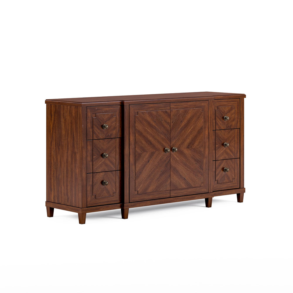 A.R.T. Furniture Newel Credenza - Vintage Cherry Finish With Adjustable Wine Shelves & Elegant Storage Solutions Brown Poplar Solids,Cherry Veneers,Metal 294252-1406