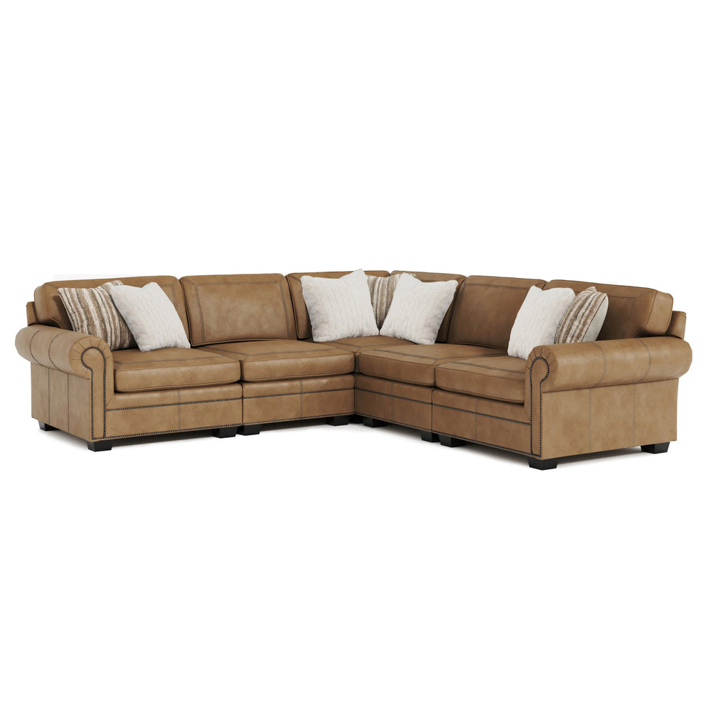 Bernhardt Bernhardt Grandview Leather Sectional With Spring-Down Cushions, Nailhead Trim & Blendown Pillows — Luxurious 130.5" Modular Seating K1851